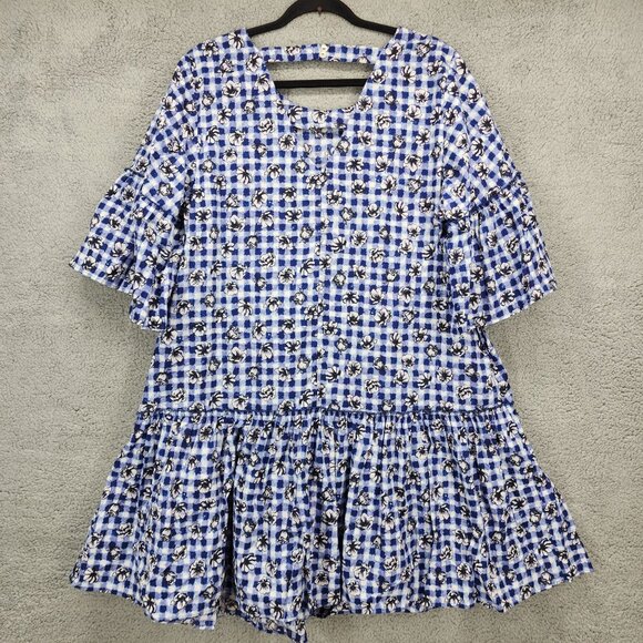 H! by Henry Holland Women's 16 Navy‎ Blue Floral Gingham Print Smock Dress - Picture 1 of 8
